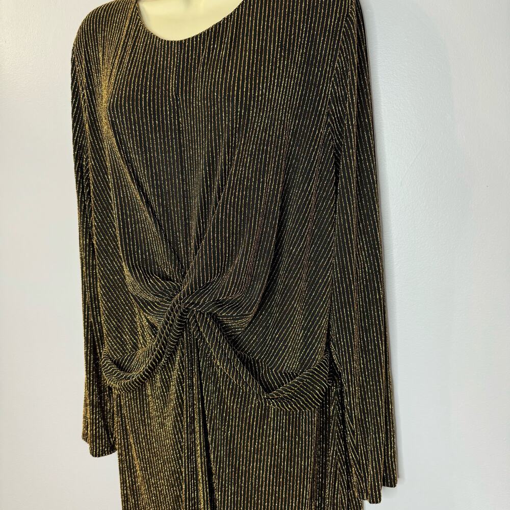 Michael Kors Gold Metallic Twist Front Bodycon Dress Long Sleeve Stretch 3X - Picture 6 of 13